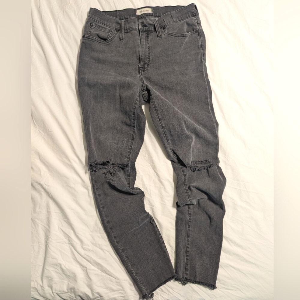 Madewell Women's Mid Rise Distressed Skinny Jeans Gray Black Denim Size 30